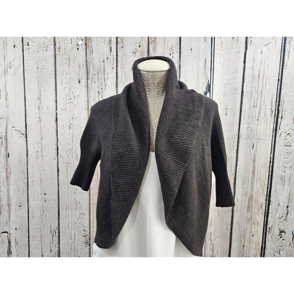 Lafayette 148 Chocolate Brown Wool Ribbed‎ Shrug Cardigan Sweater Women's S SS